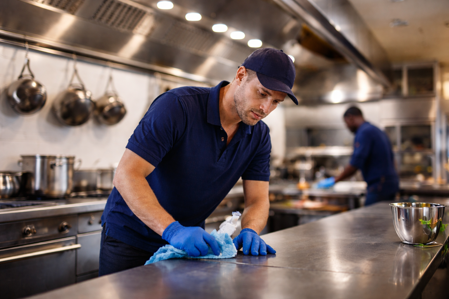 Commercial cleaning team working